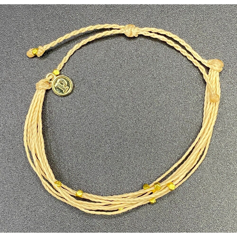Pura Vida Beige & Gold Tone Metal Bead Adjustable Bracelet